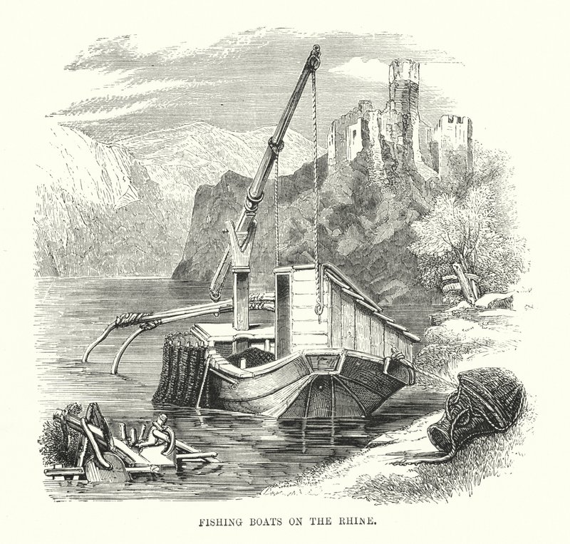 Fischerboote am Rhein (Gravur) von English School