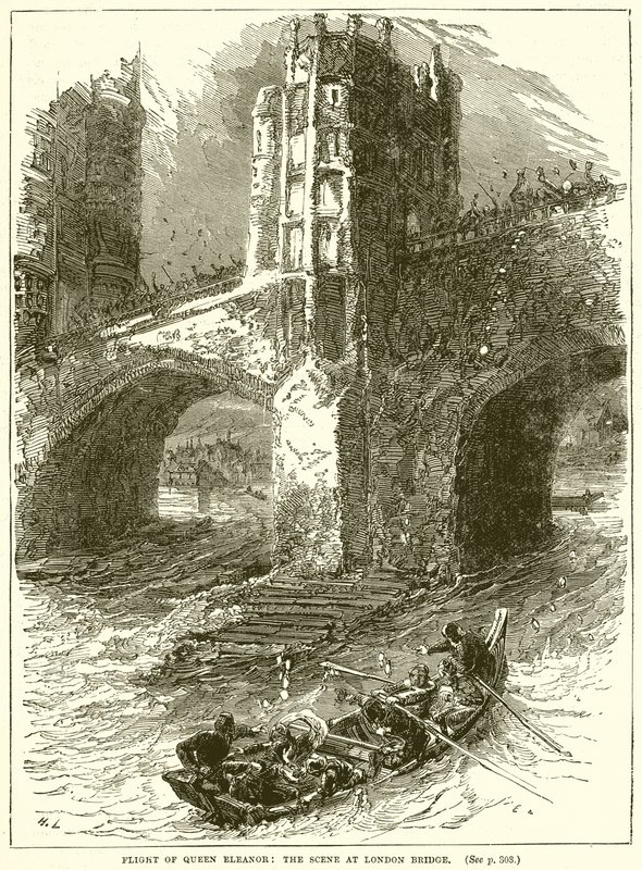 Flucht von Königin Eleonore: Die Szene an der London Bridge von English School