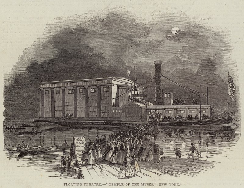 Schwimmendes Theater, "Tempel der Musen", New York (Stich) von English School
