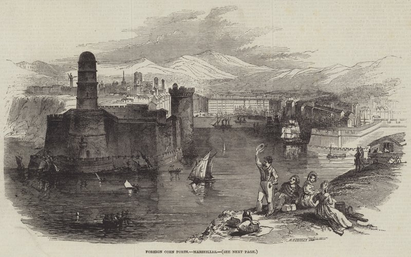 Ausländische Kornhäfen, Marseille (Stich) von English School