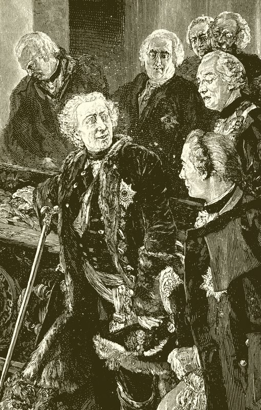 Friedrich der Große am Sarg des Großen Kurfürsten (Gravur) von English School
