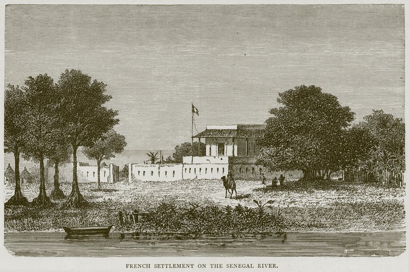Französische Siedlung am Senegal-Fluss, Illustration aus Illustrated Travels, ca. 1880 von English School