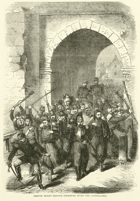 Französische Truppen verlassen Straßburg nach der Kapitulation, September 1870 von English School