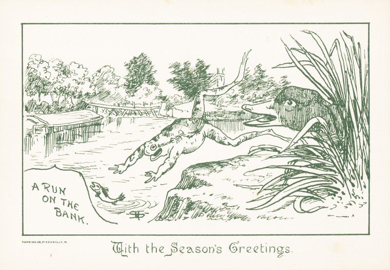 Frosch springt in den Fluss, Weihnachtskarte von English School
