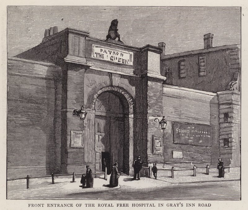 Haupteingang des Royal Free Hospital, Gray