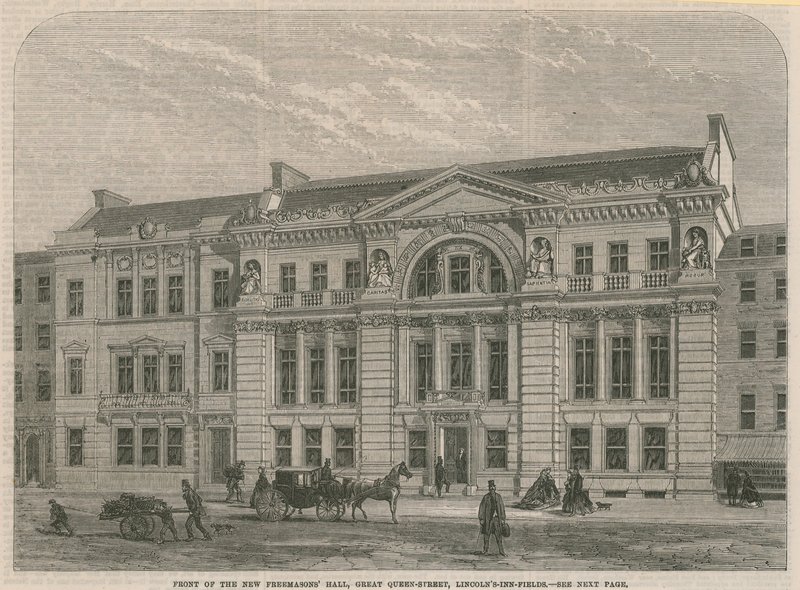 Front der neuen Freemasons Hall, Great Queen Street, Lincolns Inn Field, London von English School