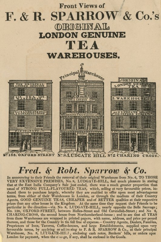 Frontansichten der Lagerhäuser von Fred & Robert Sparrow & Co von English School