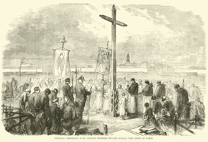 Beerdigungszeremonie für französische Soldaten, die während der Belagerung von Paris getötet wurden, Oktober 1870 von English School
