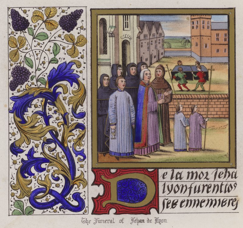 Begräbnis von Jehan De Lyon (farbige Gravur) von English School