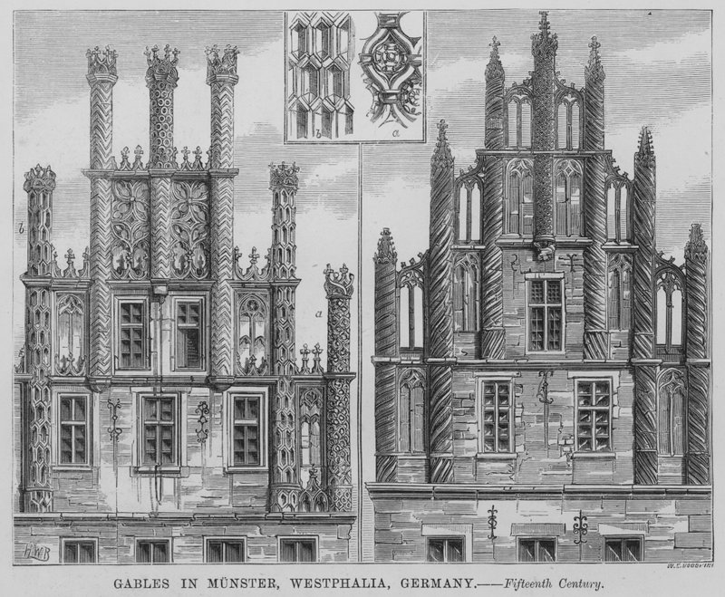 Giebel in Münster, Westfalen, Deutschland (Stich) von English School