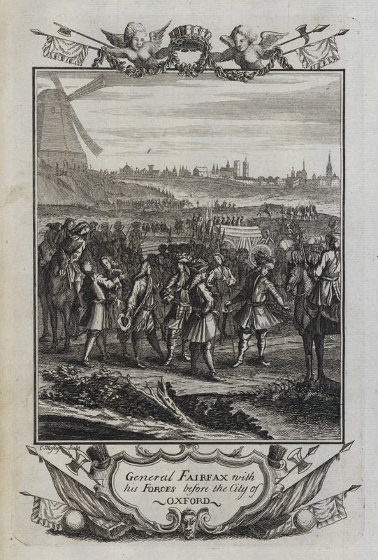 General Fairfax mit seinen Truppen vor der Stadt Oxford (Gravur) von English School