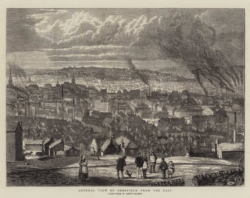 Gesamtansicht von Sheffield aus dem Osten von English School
