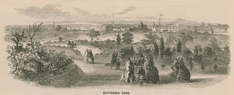 Allgemeine Ansicht der Menschen, die im Battersea Park spazieren von English School