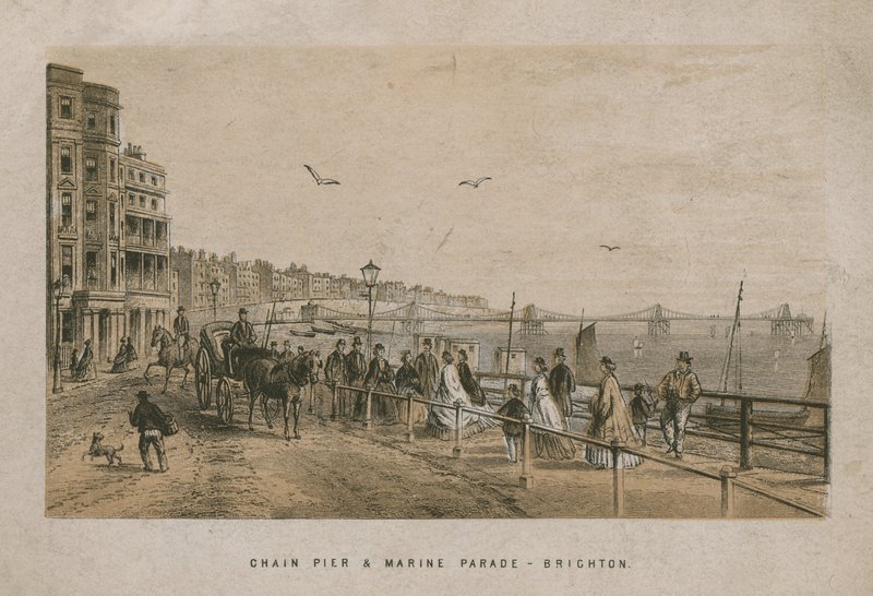 Allgemeine Ansicht des Kettenpiers und der Marine Parade in Brighton von English School