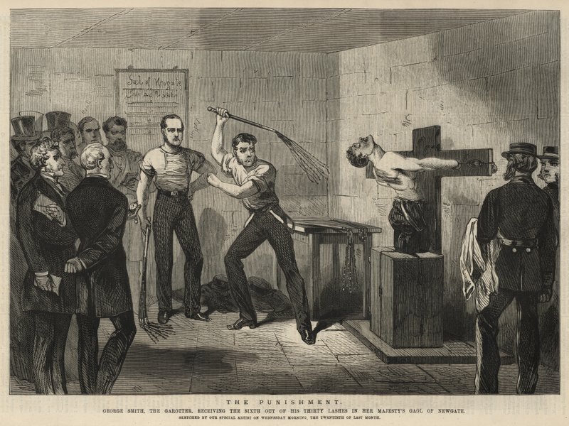 George Smith, der Garotter, erhält die sechste von dreißig Peitschenhieben von English School
