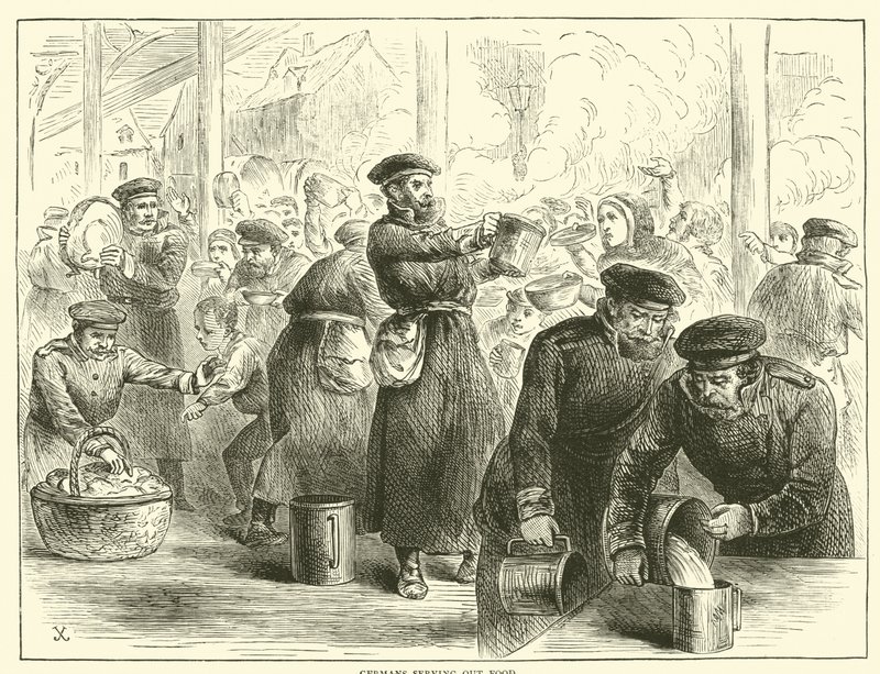Deutsche verteilen Lebensmittel, Januar 1871 von English School