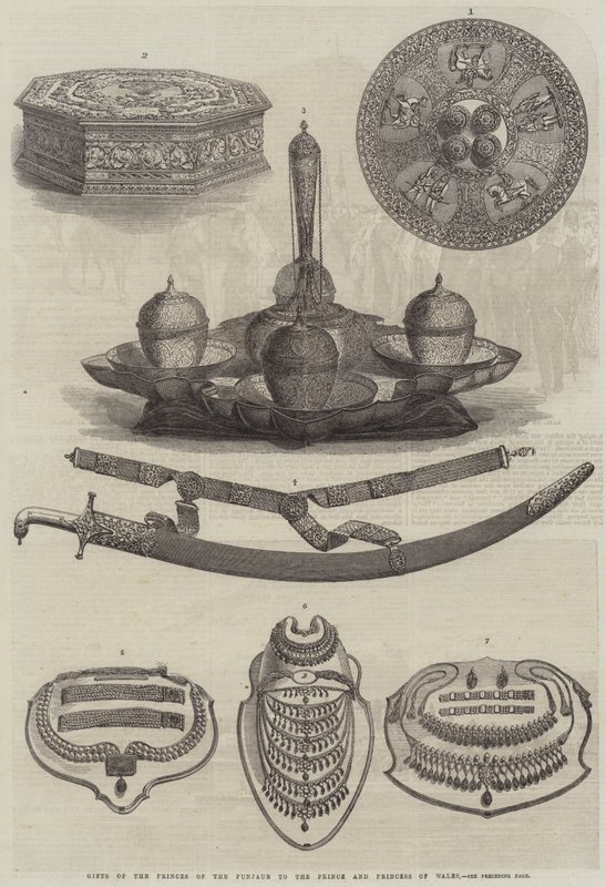 Geschenke der Prinzen von Punjab an den Prinzen und die Prinzessin von Wales (Stich) von English School