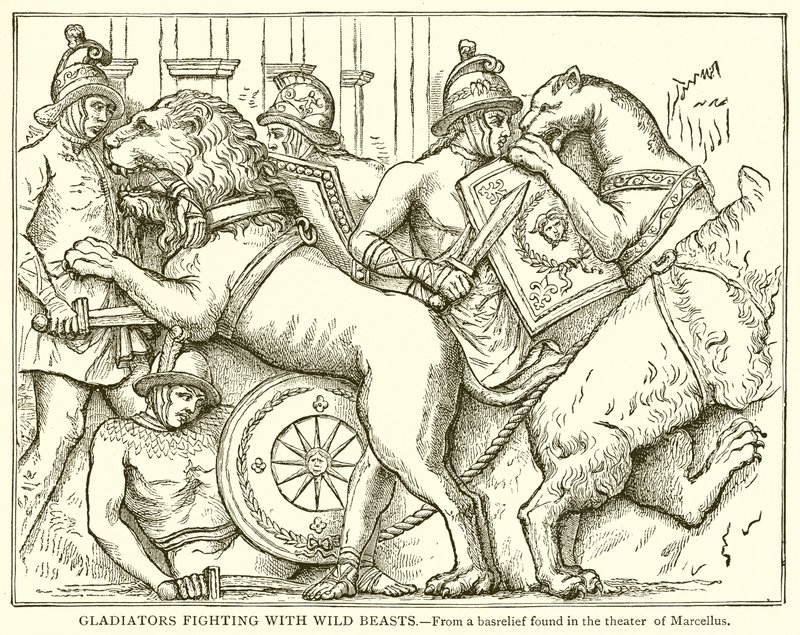 Gladiatoren kämpfen mit wilden Tieren von English School