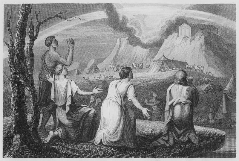 Gottes Bund mit Noah und seinen Söhnen, Genesis, IX, 9, usw. von English School