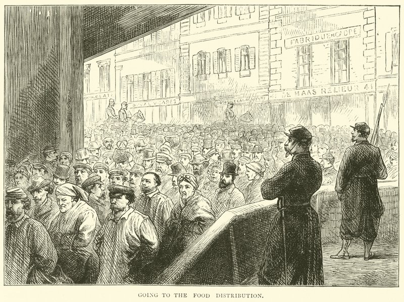 Auf dem Weg zur Essensverteilung, März 1871 von English School
