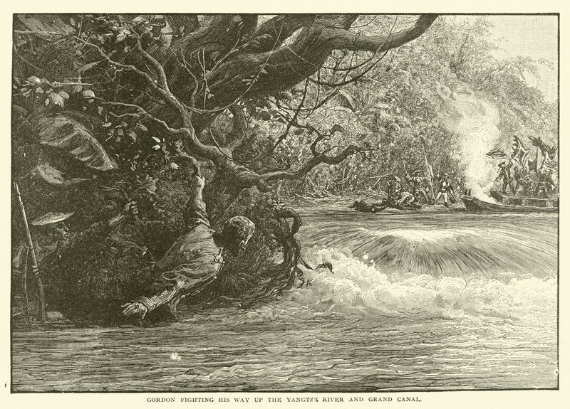 Gordon kämpft sich den Jangtse-Fluss und den Großen Kanal hinauf (Stich) von English School