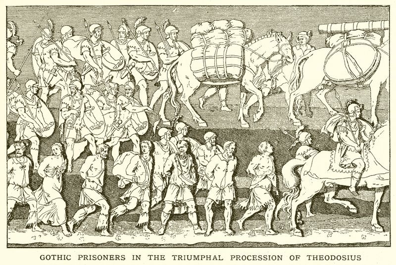 Gotische Gefangene im Triumphzug des Theodosius von English School