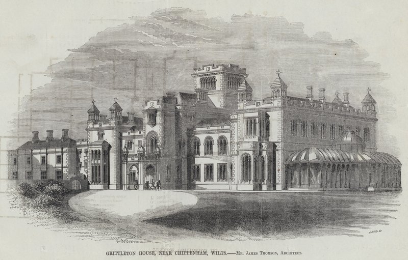 Grittleton House, bei Chippenham, Wilts (Gravur) von English School