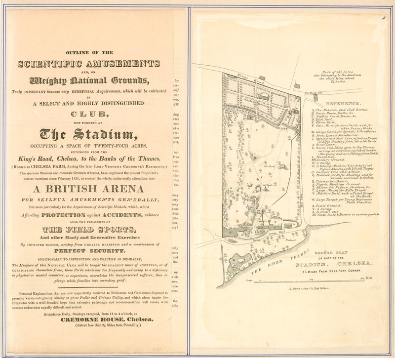 Grundriss und Übersicht der Vergnügungen im Stadion, Chelsea von English School
