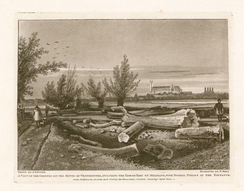 Gelände im Süden von Westminster, einschließlich des Holzplatzes an der Millbank von English School