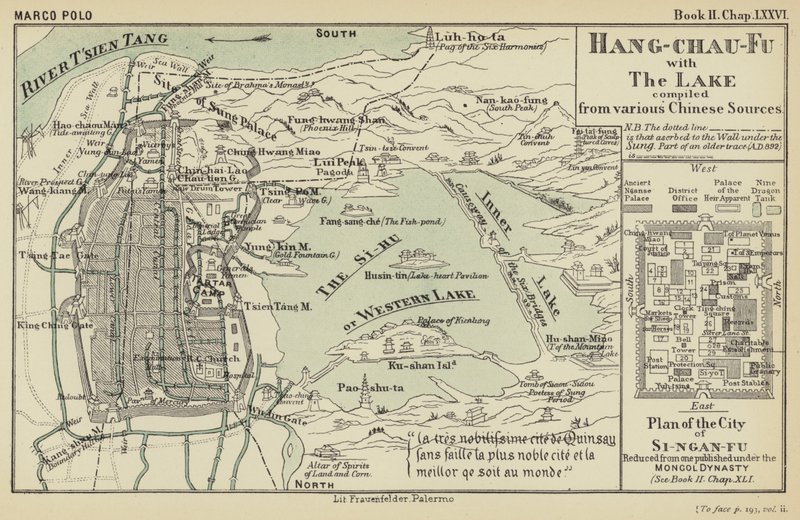 Hang-chau-Fu mit dem See, zusammengestellt aus verschiedenen chinesischen Quellen (Farblithographie) von English School
