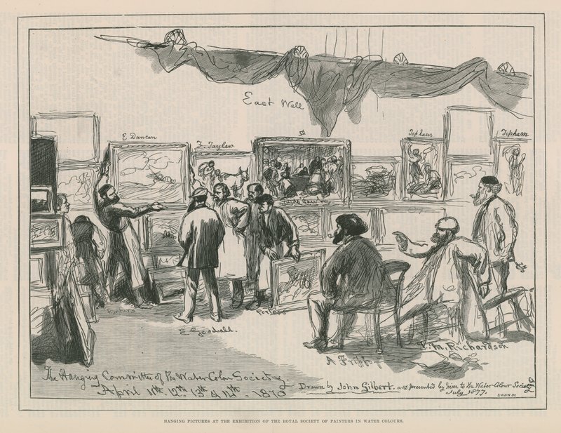 Bilderaufhängung bei der Ausstellung der Königlichen Gesellschaft der Aquarellmaler von English School
