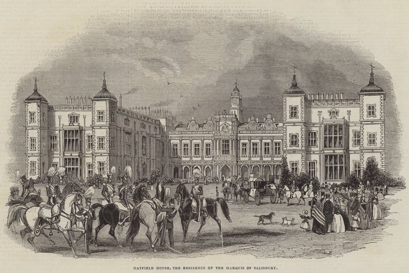 Hatfield House, die Residenz des Marquis von Salisbury (Stich) von English School