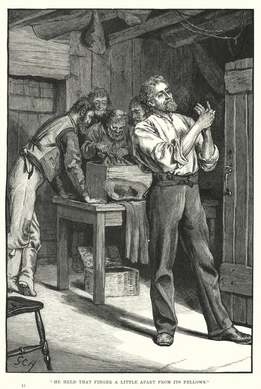 Er hielt diesen Finger etwas abseits von seinen Gefährten (Gravur) von English School