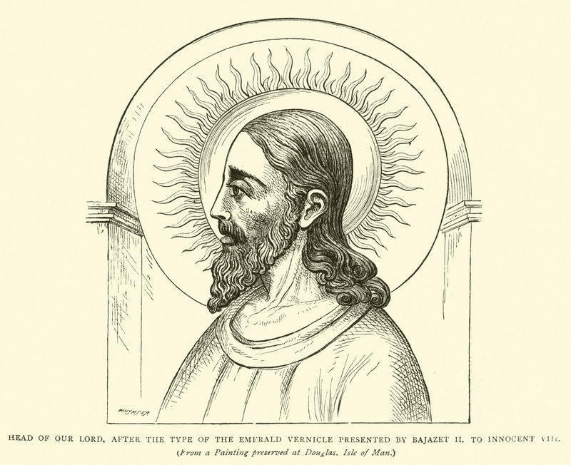 Kopf unseres Herrn, nach dem Typus des Smaragd-Vernikels, präsentiert von Bajazet II. an Innozenz VIII. von English School