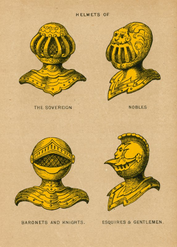 Helme der Souveräne, Adligen, Barone und Ritter, Edelleute und Herren von English School