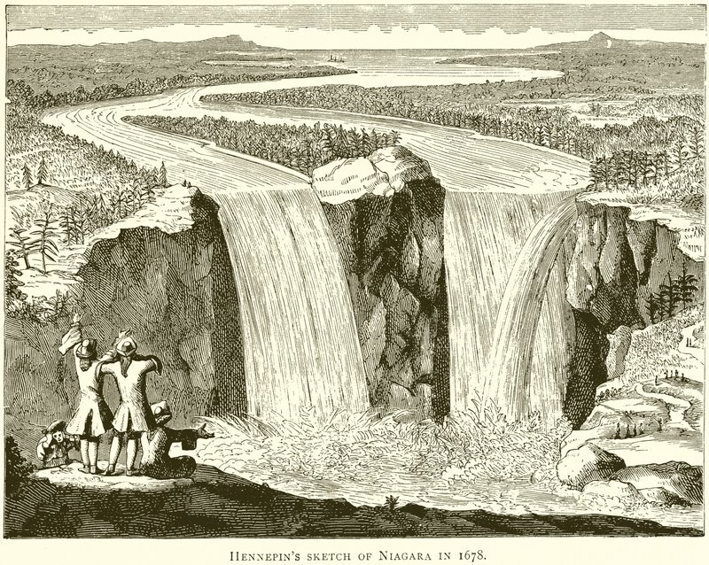Hennepins Skizze von Niagara im Jahr 1678 von English School