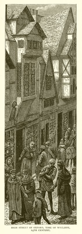 Hauptstraße von Oxford zur Zeit von Wycliffe, 14. Jahrhundert von English School