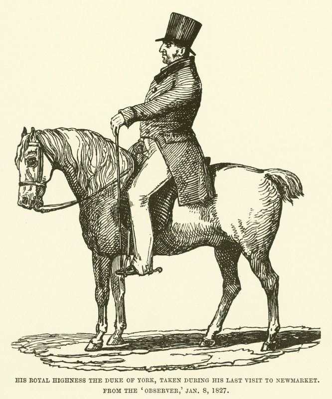 Seine Königliche Hoheit der Herzog von York, aufgenommen während seines letzten Besuchs in Newmarket, aus dem Observer, 8. Januar 1827 von English School