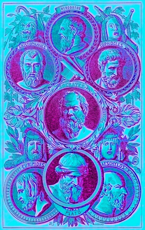 Historiker, Philosophen und Dramatiker des antiken Griechenlands, Illustration aus Die illustrierte Geschichte der Welt, veröffentlicht um 1880 von English School