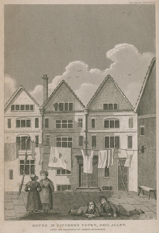 Haus in Pitchers Court, Bell Alley, einst die Residenz von Robert Bloomfield von English School