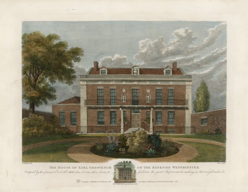 Haus des Earl Grosvenor am Bankside, Westminster. Abgerissen 1809 von English School