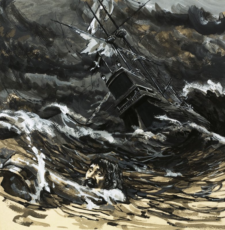 Hugo Grotius musste ans Ufer schwimmen, nachdem sein Schiff gesunken war von English School