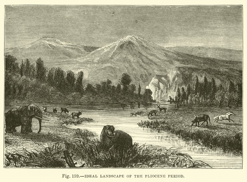 Ideale Landschaft der Pliozän-Periode von English School