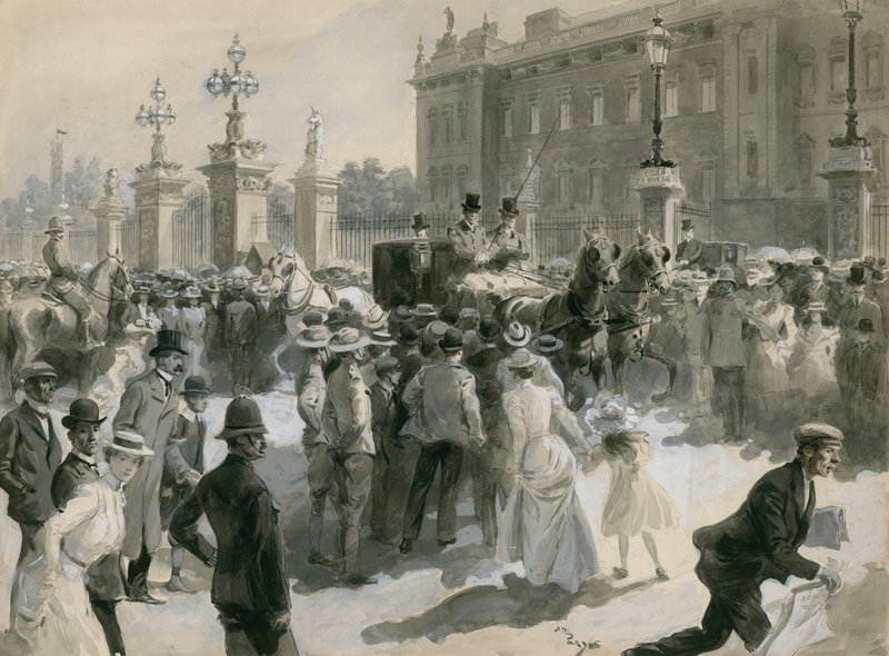Krankheit von König Edward VII., die Ärzte verlassen den Palast, Juni 1902 von English School