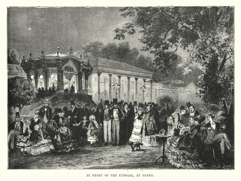 Vor dem Kursaal, in Baden (Gravur) von English School