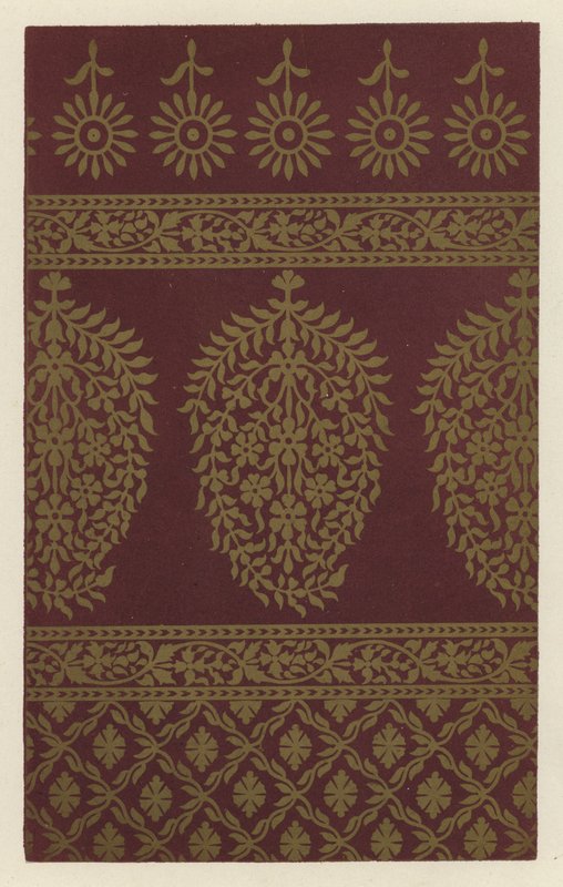 Indischer Schal in lila Musselin, mit Muster in Goldprägung von English School