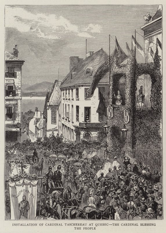 Installation von Kardinal Taschereau in Quebec, der Kardinal segnet das Volk (Gravur) von English School