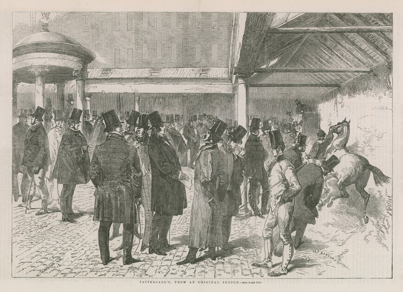 Innenansicht des Auktionshauses Tattersalls (Gravur) von English School