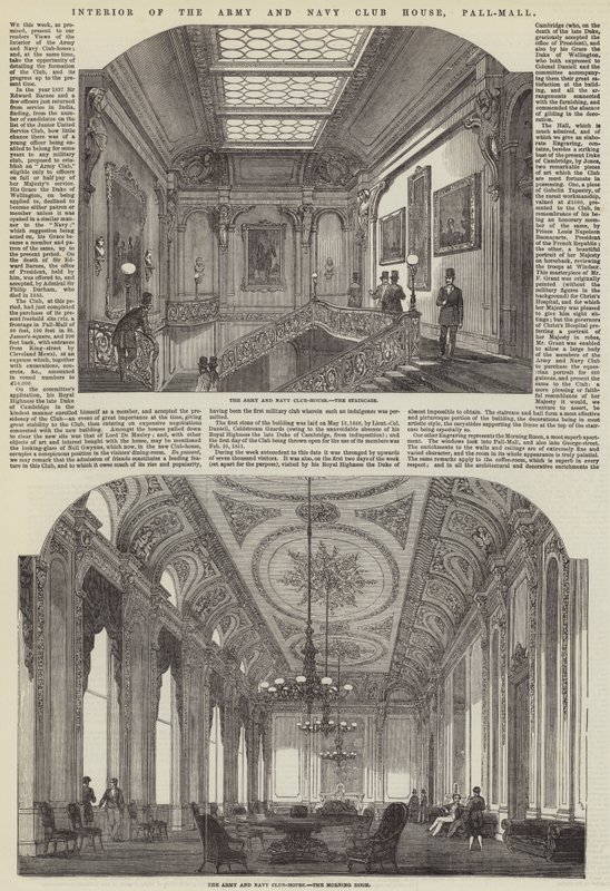 Innenansicht des Army and Navy Club House, Pall-Mall von English School