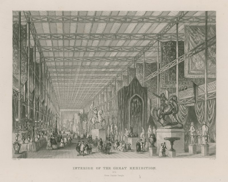 Innenansicht der Großen Ausstellung, 1851, vom Dantes Tempel von English School